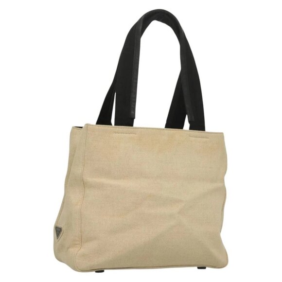 PRADA Sports Tote Bag Canvas Beige Black Auth bs27461 - Picture 1 of 16